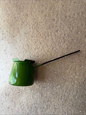 Enamel Turkish Coffee Pot with Long Handle - White & Green